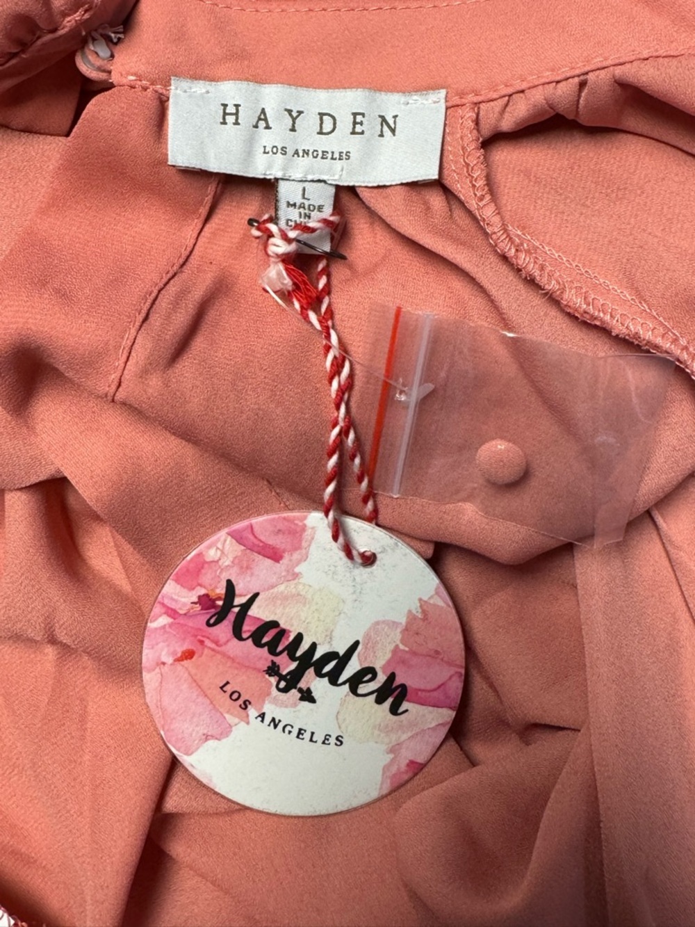 Hayden Los Angeles Blouse – Size Large – Peach / Coral – Tie Back - Picture 8 of 9